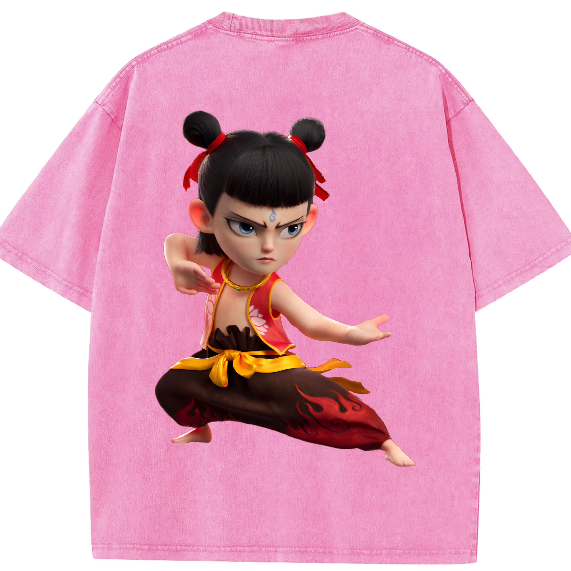 （画像用） Ne Zha 2 ナタ 魔童の大暴れ 綿100% ヴィンテージ風 半袖Tシャツ（背面プリント）